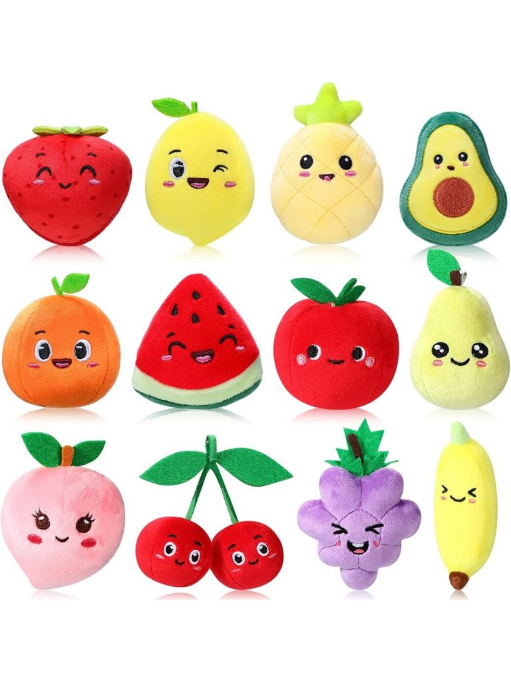 12 Pcs Mini Fruit Plush Stuffed Toys Keychains - Cute Avocado & Strawberry Set